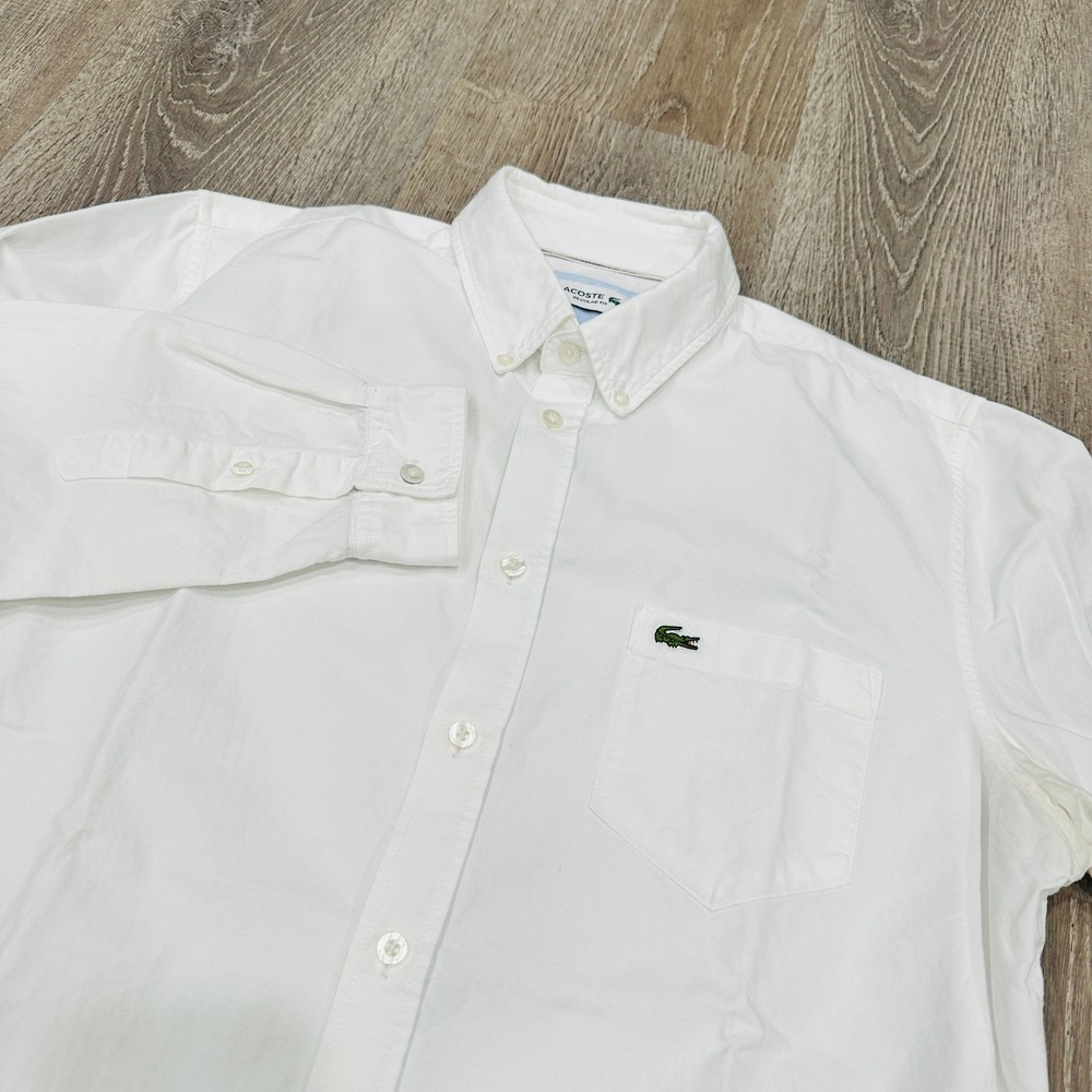 Lacoste Shirt Mens US M/L White Cotton Oxford Regular Fit Button Down Shirt